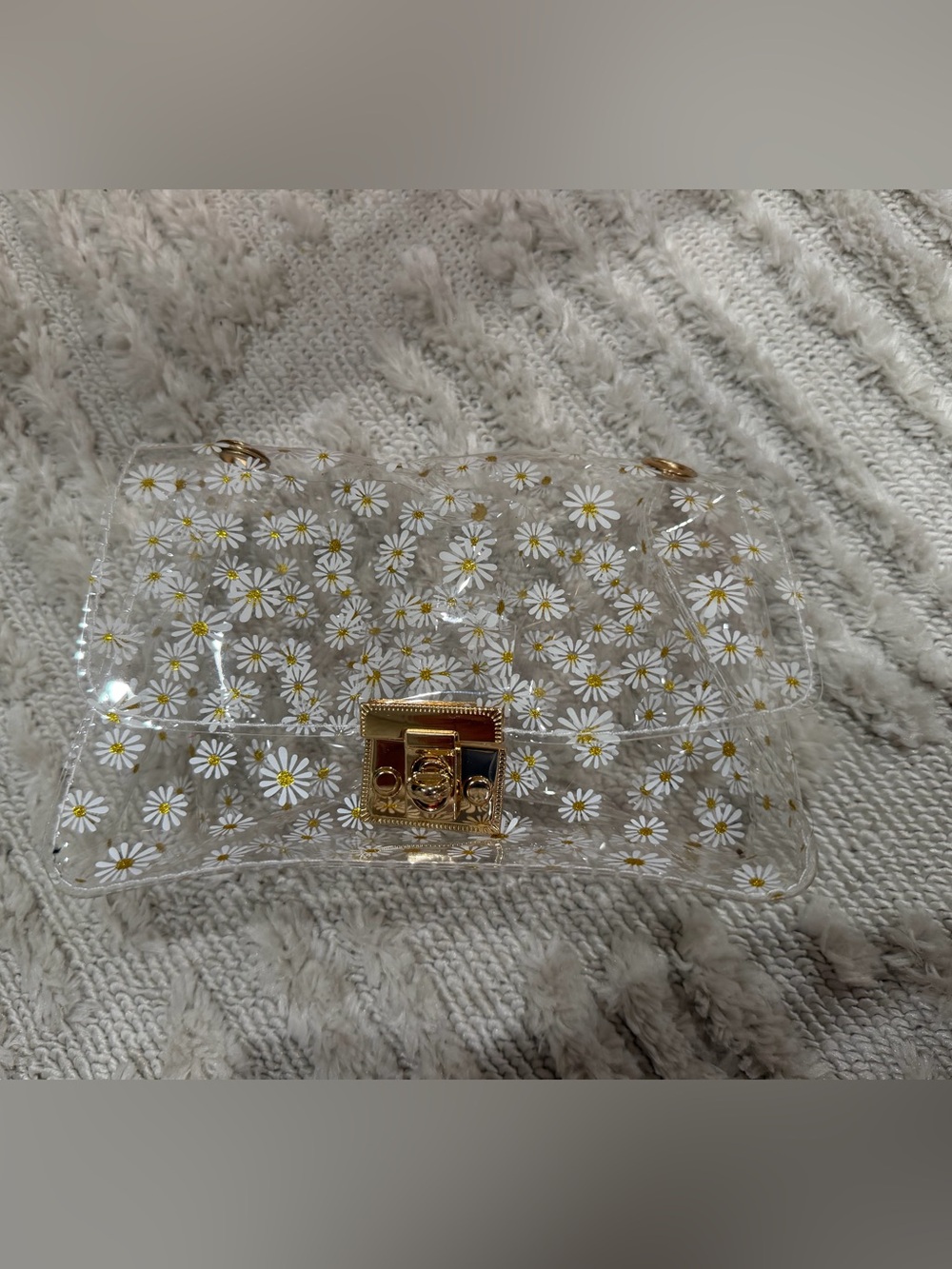 FREE with Purchase- Clear Daisy-Print Chain Shoulder Bag with Gold Hardware